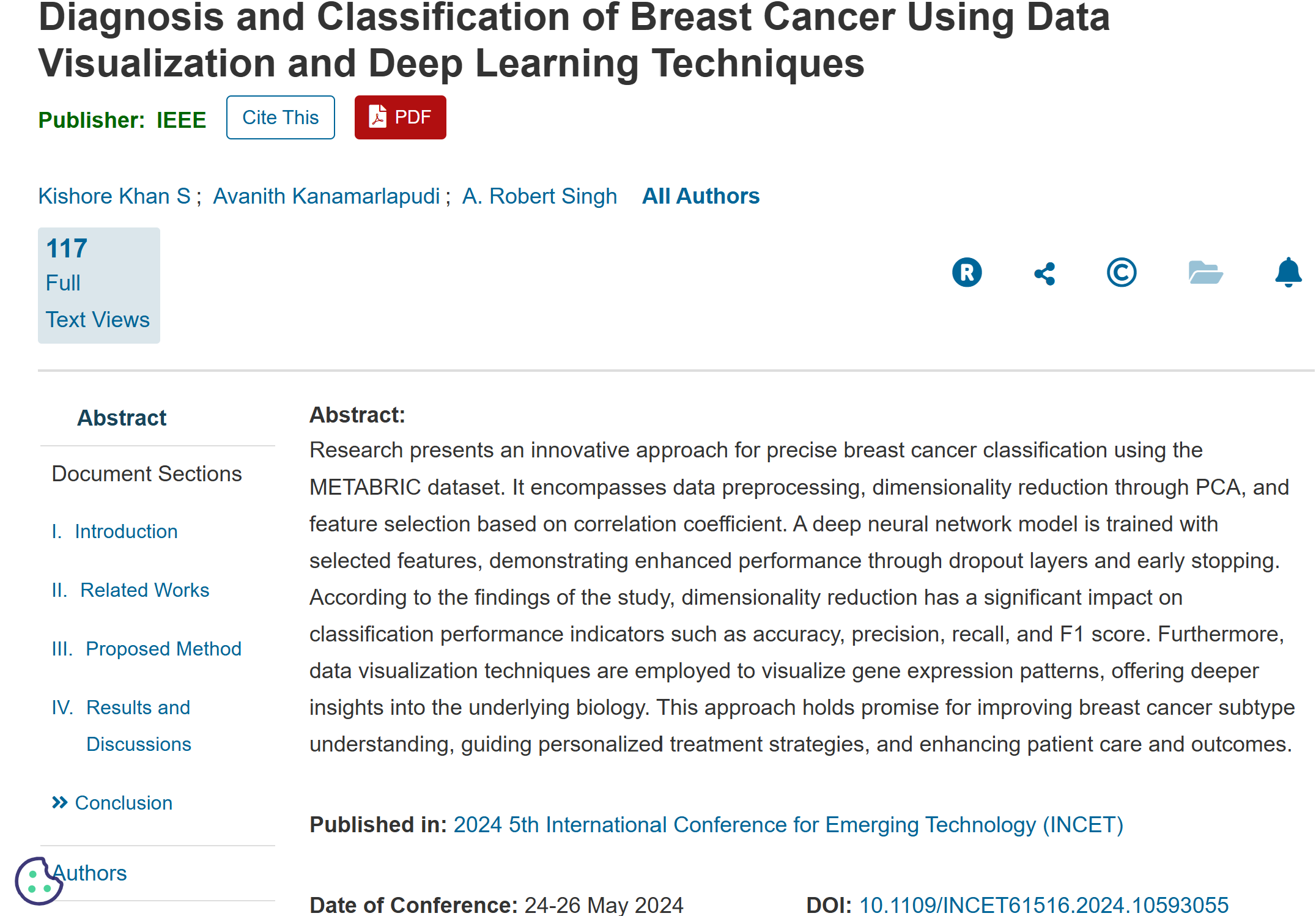 Breast Cancer Diagnosis Research Publication